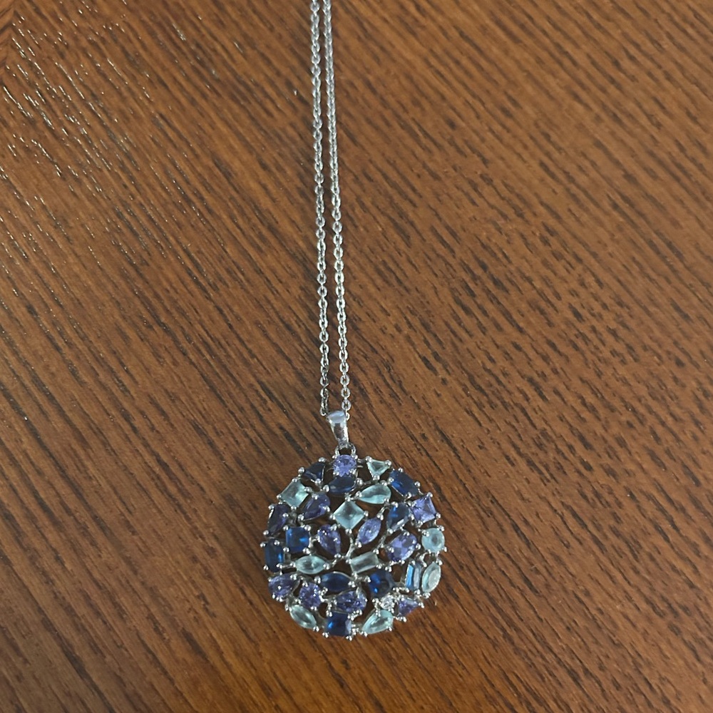 Blue Bejeweled Pendant Necklace